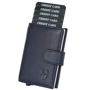 Blue Genuine Leather Unisex RFID Card Holder